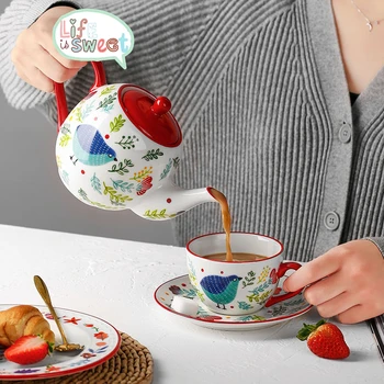 Домакински Керамичен чайник Чайник Творчески Малък Чайник Чаша Преносим кана за Кафе, китайски Рисувани Порцеланови Чаши и Чаши