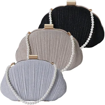 Перлени Гривни Плътен Цвят На Чантата Клатч Чанта За Жени Сватбени Дълга Верига Телефон В Чантата Си През Рамо Вечерни Чанти