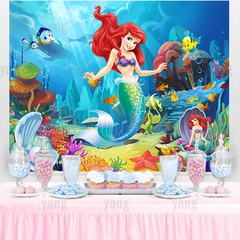 Disney Малката Русалка Ариел Принцеса Сватба Заключване Балон Подводен Фон Момиче Рожден Ден На Снежанка Детски Душ Банер
