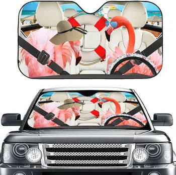 Сенника на предното стъкло Flamingo drive Забавни животни сгъваема кола сенника на предното стъкло, отразяващи козирка за повечето автомобили, ванове