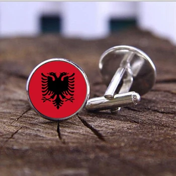 SUTEYI Модни Бижута Албански Национален Флаг копчета за Ръкавели Реколта 18 мм Стъклен Купол Кабошон копчета за Ръкавели за Мъже Аксесоари