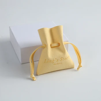 100 Жълта Микрофибър Малък Размер Подаръчни Чанти На съвсем малък 7x8 см С Логото На Поръчка Пръстени Чанта Грим Чанти На съвсем малък Чанти За Бонбони