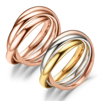 Европейската и американската мода Прост Стил на Отношение трицветна Три пръстена Заключващо Пръстен От Неръждаема Стомана Двойка Пръстени