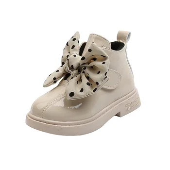 CAPSELLA/ Детски модни обувки на точки с пеперуда и възел; зимни ботильоны с една плюшена подплата за момичета; Памучен обувки; Размер на 26-36