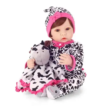 npk силиконови подмладена реалистични играчките на децата brinquedos играчки, черна, бяла дрехи за момичета с Крави, плюшен играчка 55 см 22 инча колекция npk
