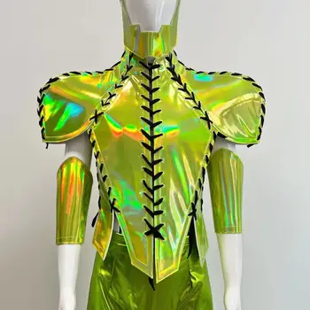 Технология на шоуто певицата Зелен лазер кожен костюм на Секси Мъжки Модел Подиум броня мъжки сценичното шоу денс плат