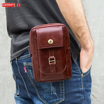 Европейската и американската Мода Кожена мъжка чанта-Месинджър, Мултифункционална Кожена Поясная чанта за Мобилен телефон