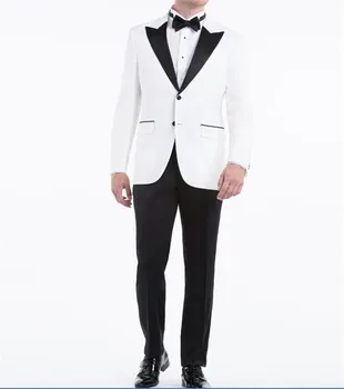 Две Копчета на Младоженеца Нови Смокинги за Младоженеца Пиковите Черните Мъжки Костюми с Ревери Сватбена/Бала Най-добър Мъжки Сако (Яке + панталон + вратовръзка) C391
