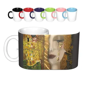 Моята Серия Klimt: Златни Керамични Чаши Чаши за Кафе Чаша За Чай с Мляко Густав Климт Климт Златен Шедьовър Момичета Женски Сълзи на Очи Зелен