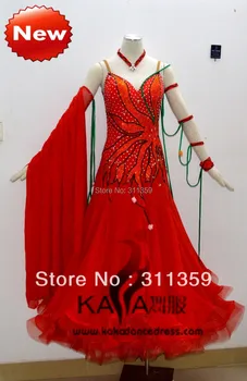TANIA DANCE B1360, Стандартно рокля за балните танци червен цвят Chifoon, Рокля за състезания по вальсу, Женско, За момичета, Рокли за балните танци